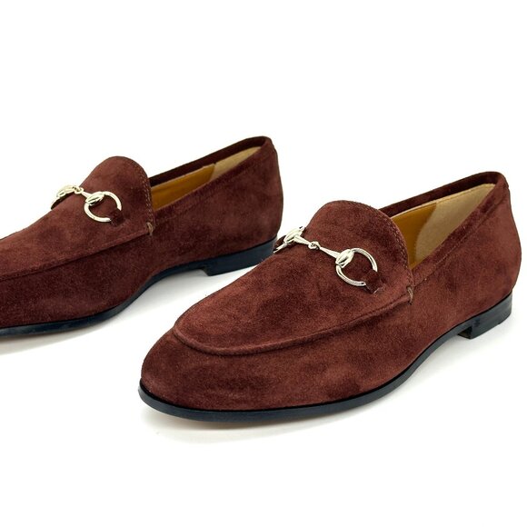Gucci Jordaan Horsebit Bit Suede Slip On Loafers Flat Shoes Chocolate - Picture 11 of 16